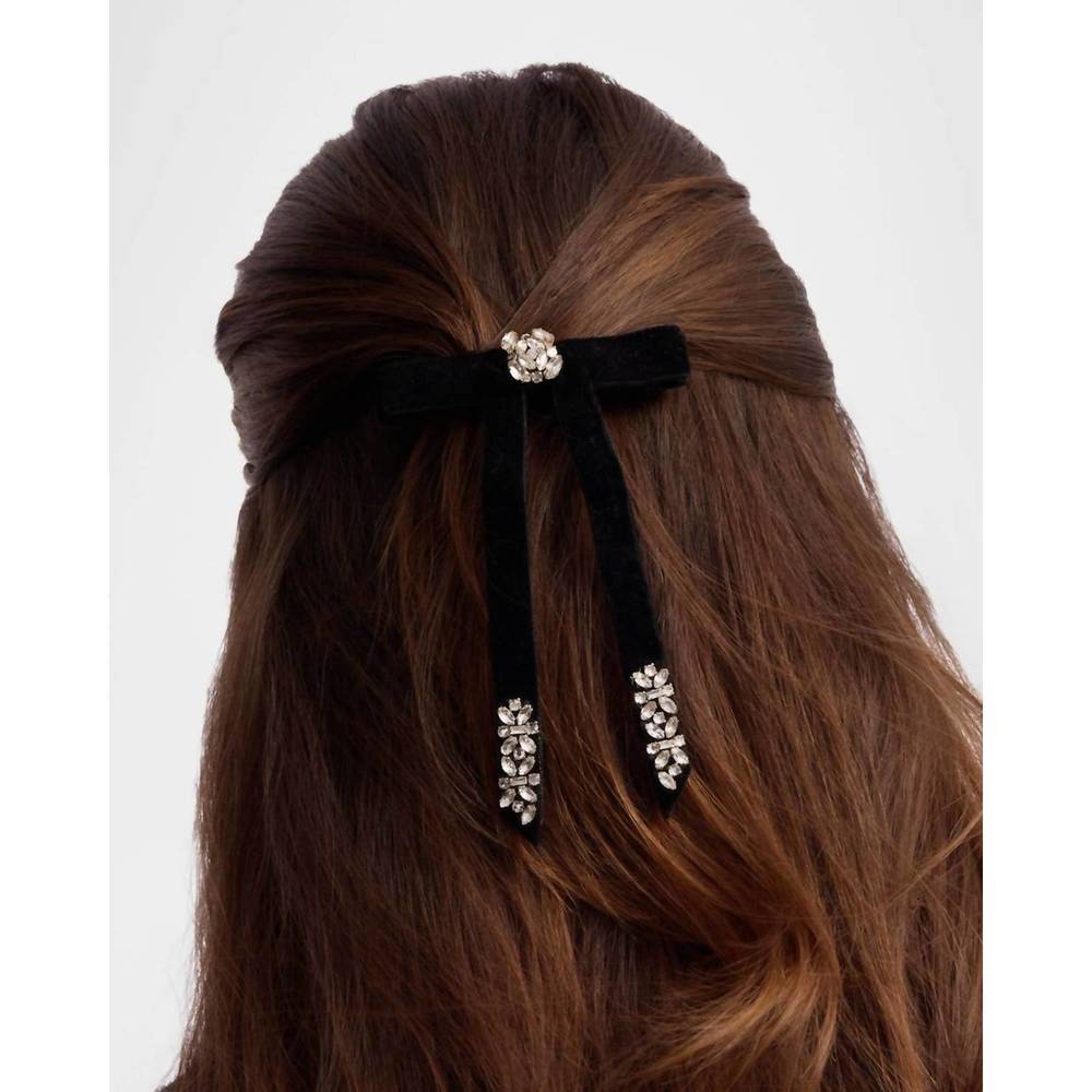 NEW MIGNONNE GAVIGAN women's hampton velvet and crystal bow barette in black - Picture 2 of 2